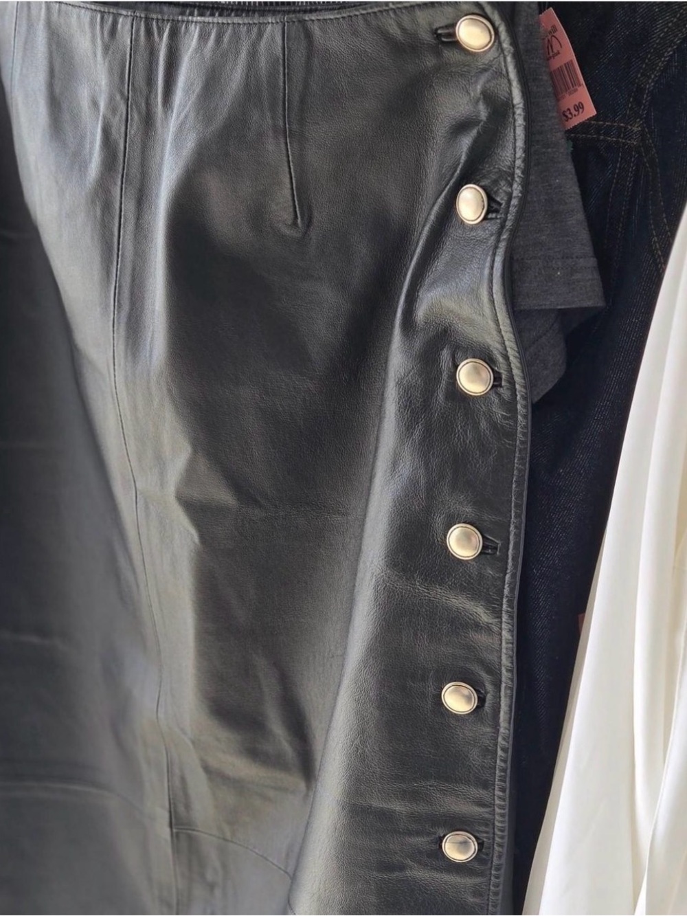 Newport News Black 100% Genuine Leather Midi Skirt with Side Buttons - Picture 4 of 6